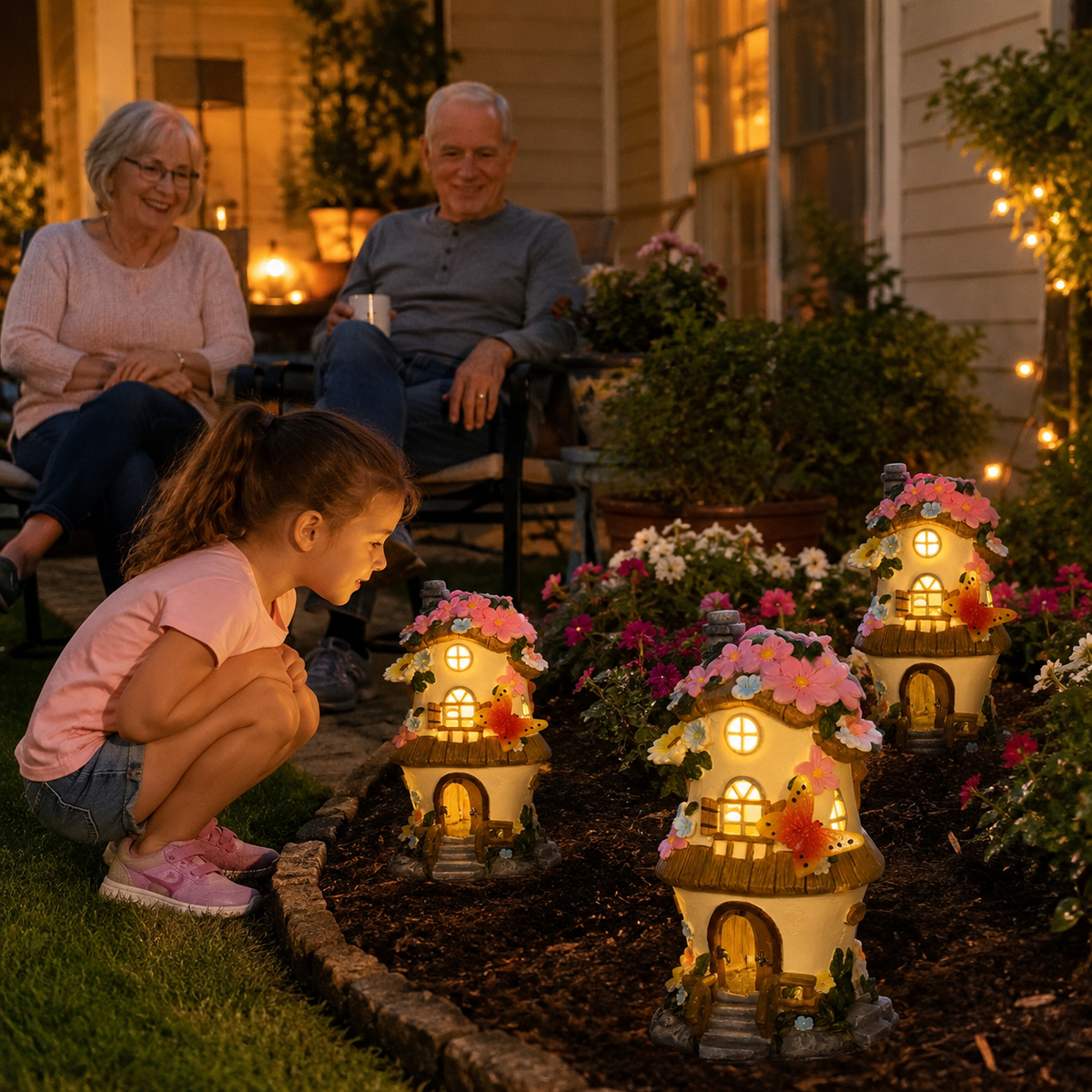 Solar Resin Flower Cottage Garden Light with Butterfly Decor