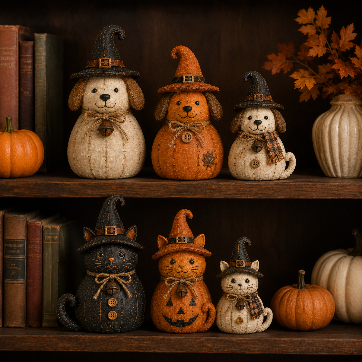 Vintage Witch Cat & Dog Decor Set