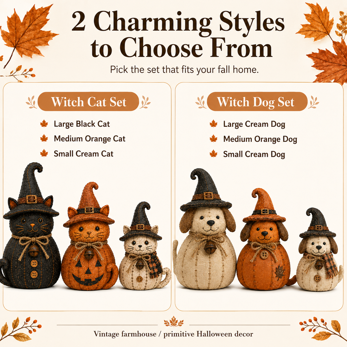 Vintage Witch Cat & Dog Decor Set