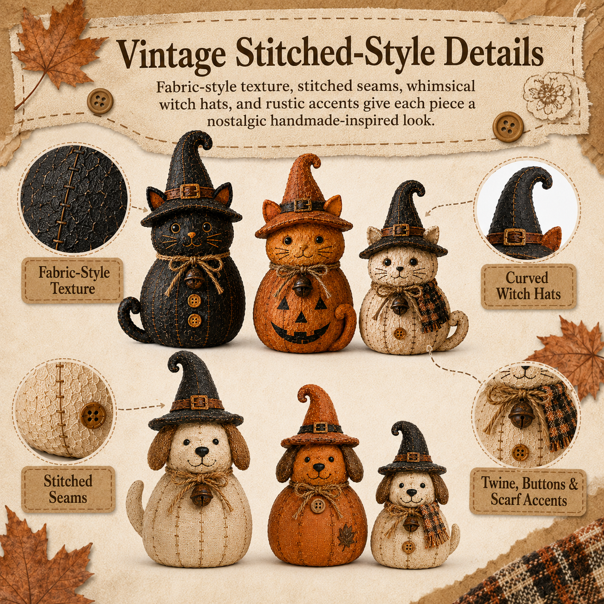 Vintage Witch Cat & Dog Decor Set