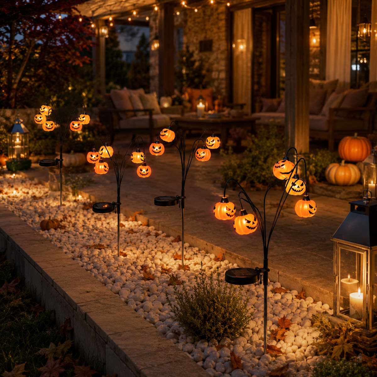 Solar Halloween Pumpkin Garden Stake Light – Warm White Outdoor Jack-O’-Lantern Decor
